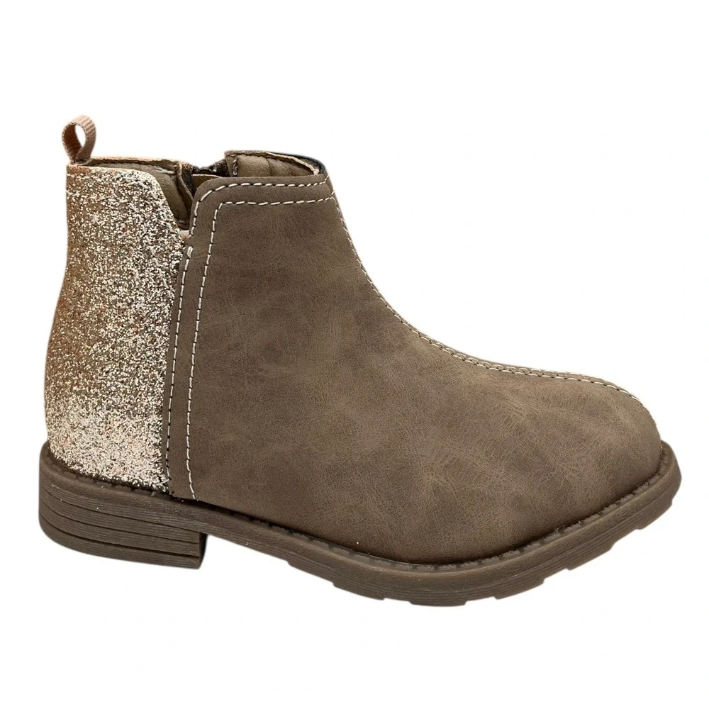 Carters Little Girl's Liana Ankle Boots Size 12 Taupe Glitter Accent Side Zip‎